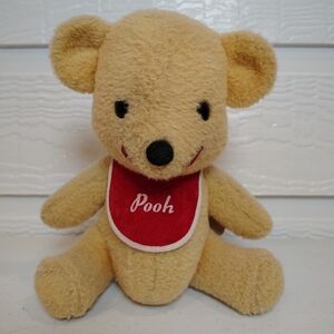 Winnie The Pooh Plush with Bib 9” Stuffed Animal Vintage Walt Disney Productions